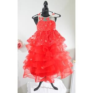 NEW Girls Red Tutu Princess Dress Butterflies Sequins Ruffle Size 2T-3T